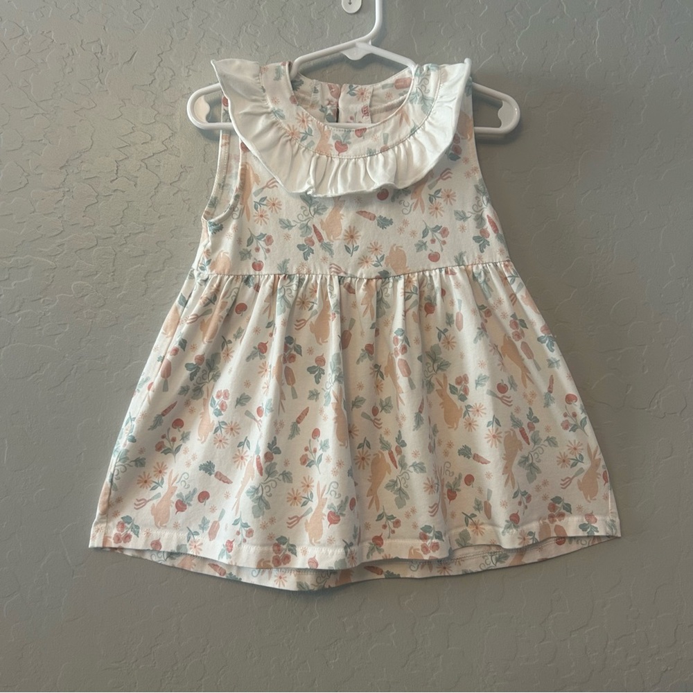 ⭐️Savannah white easter bunny and flower print ruffle collar dress size 3T